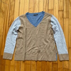 ALASHAN 100% Cashmere Colorblock V Neck Sweater Women's Size M
